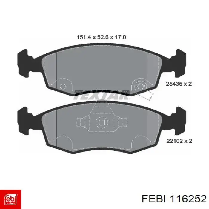 Передние тормозные колодки 116252 Febi