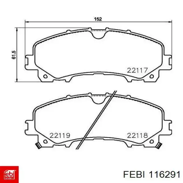 Передние тормозные колодки 116291 Febi