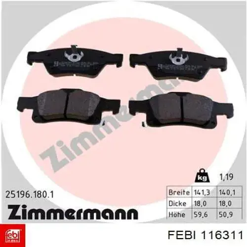 Колодки дисковые  Febi 116311 цена, от 45.57 USD
