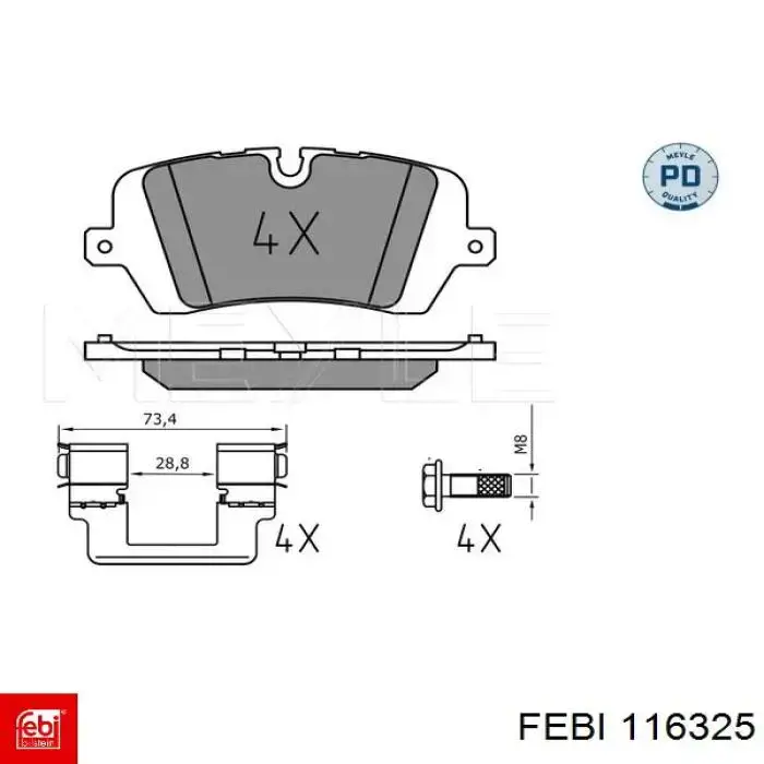 Задние тормозные колодки 116325 Febi