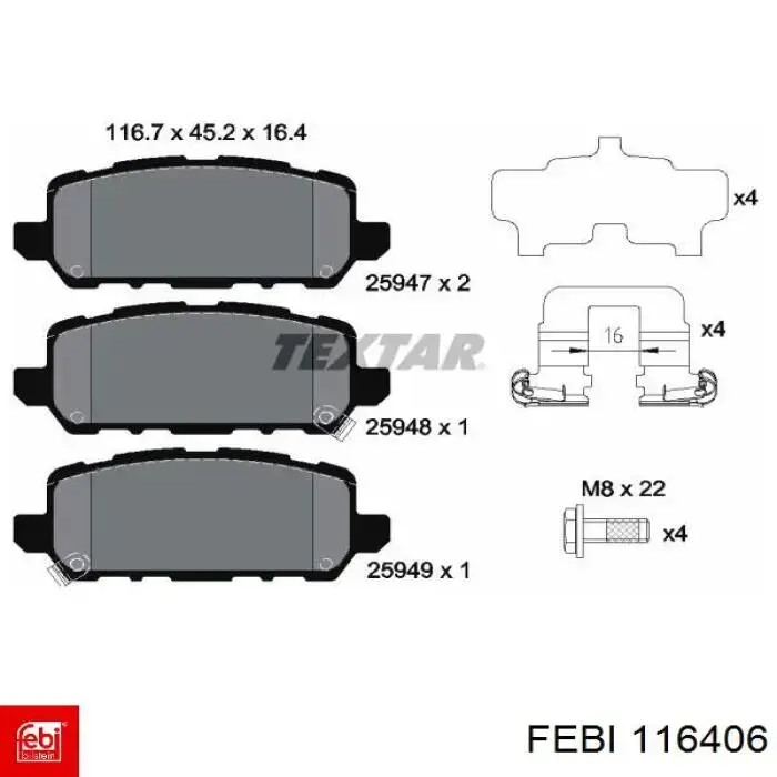 Купить 116406 Febi Колодки тормозные задние, дисковые