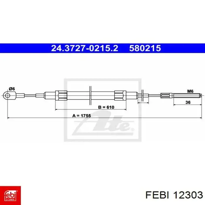 Cable de freno de mano trasero derecho/izquierdo 12303 Febi