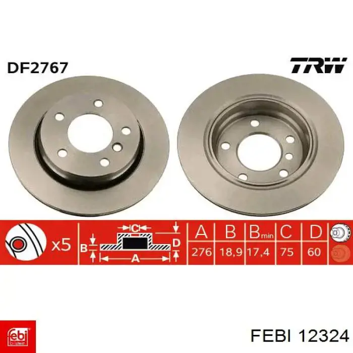Disco de freno trasero 12324 Febi