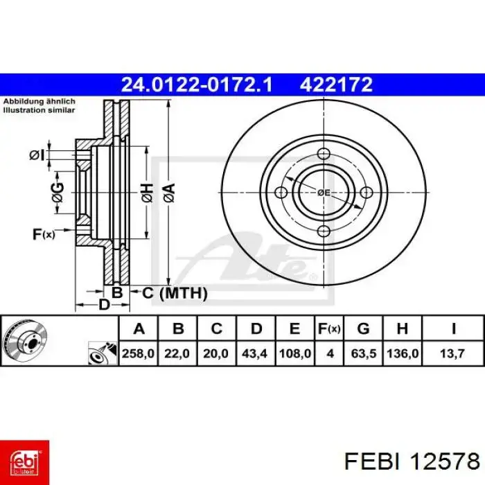 Передние тормозные диски 12578 Febi