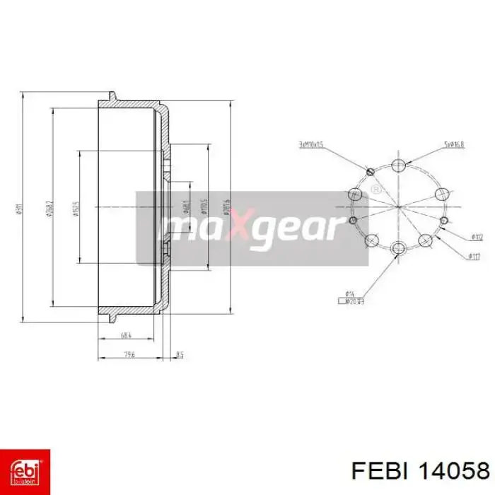 Барабан тормозной задний Febi 14058 цена, от 49.79 USD