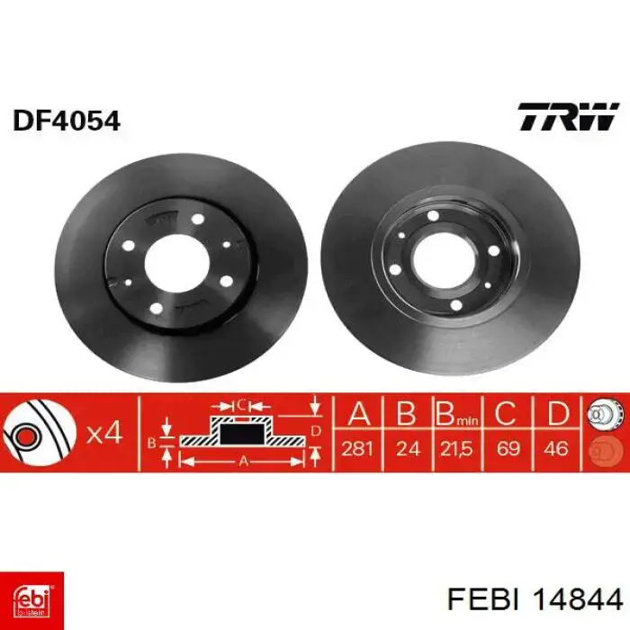 Тормоз дисковый передний Febi 14844 цена, от 36.29 USD