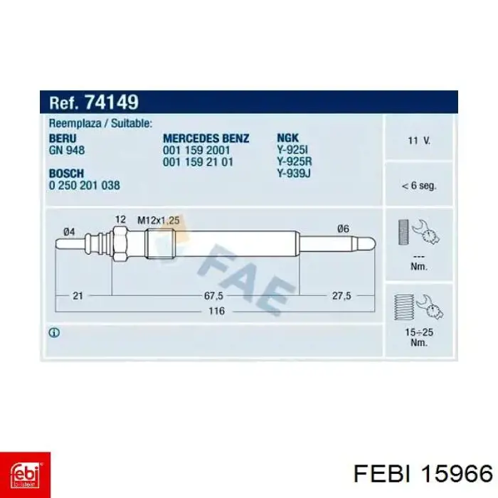 Свечи накала Febi 15966 цена, от 8.46 USD
