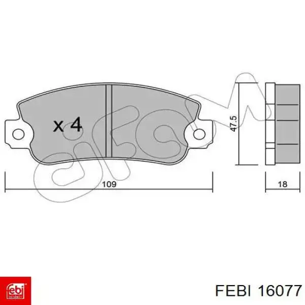Передние тормозные колодки 16077 Febi