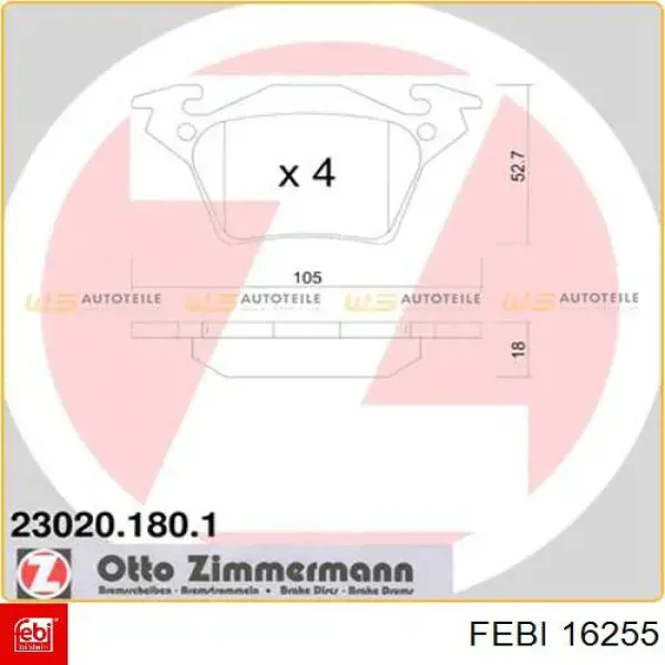 Задние тормозные колодки 16255 Febi