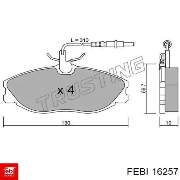 Передние тормозные колодки 16257 Febi