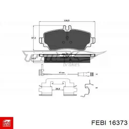 Передние тормозные колодки 16373 Febi