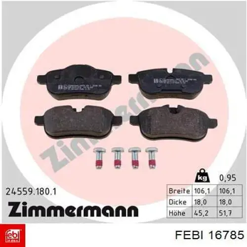 Задние тормозные колодки 16785 Febi