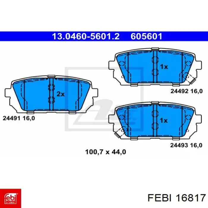 Задние тормозные колодки 16817 Febi