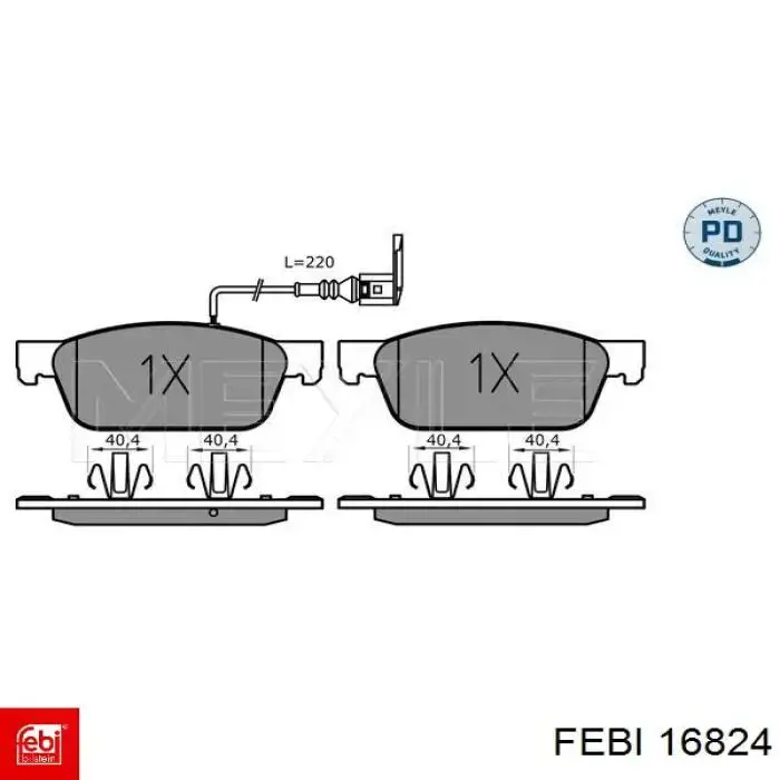 Передние тормозные колодки 16824 Febi
