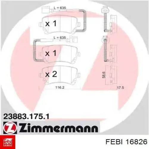 Колодки дисковые  Febi 16826 цена, от 32.75 USD