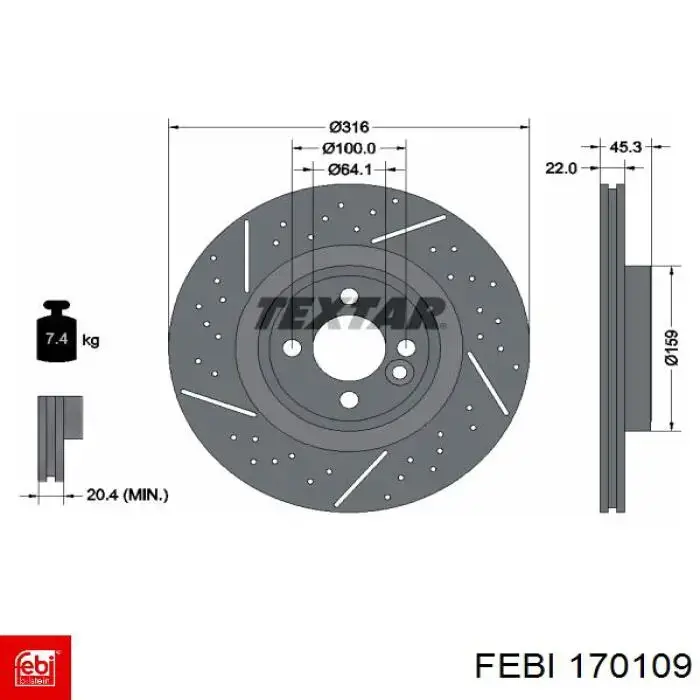 Передние тормозные диски 170109 Febi