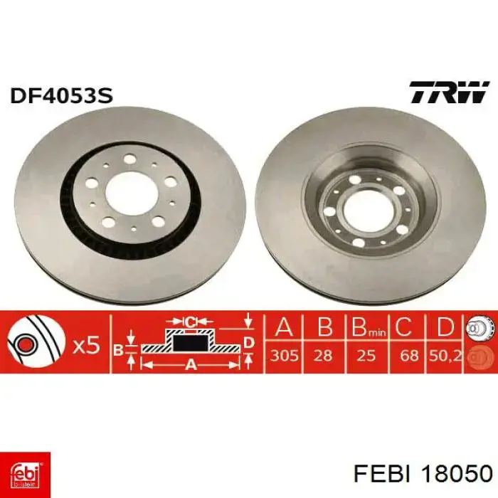 Передние тормозные диски 18050 Febi
