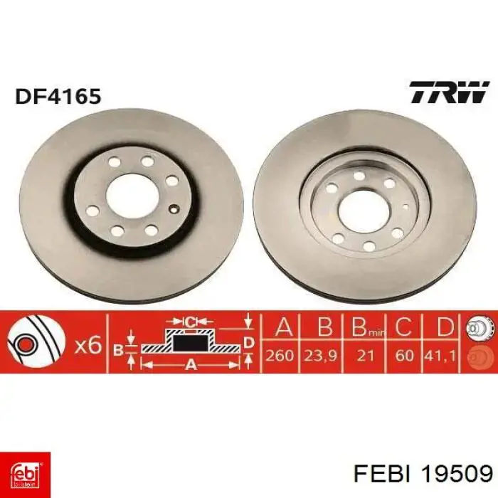 Тормоз дисковый передний Febi 19509 цена, от 33.22 USD