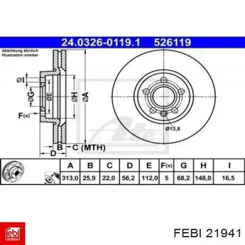 Тормоз дисковый передний Febi 21941 цена, от 54.31 USD