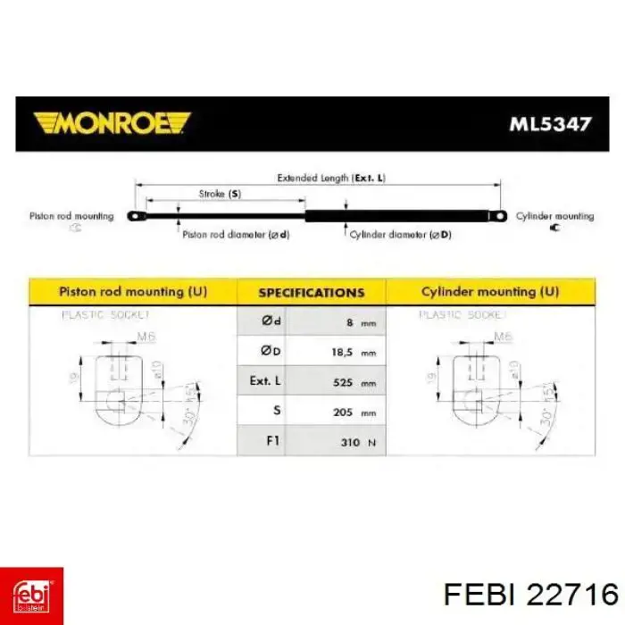 Амортизатор багажника 22716 Febi