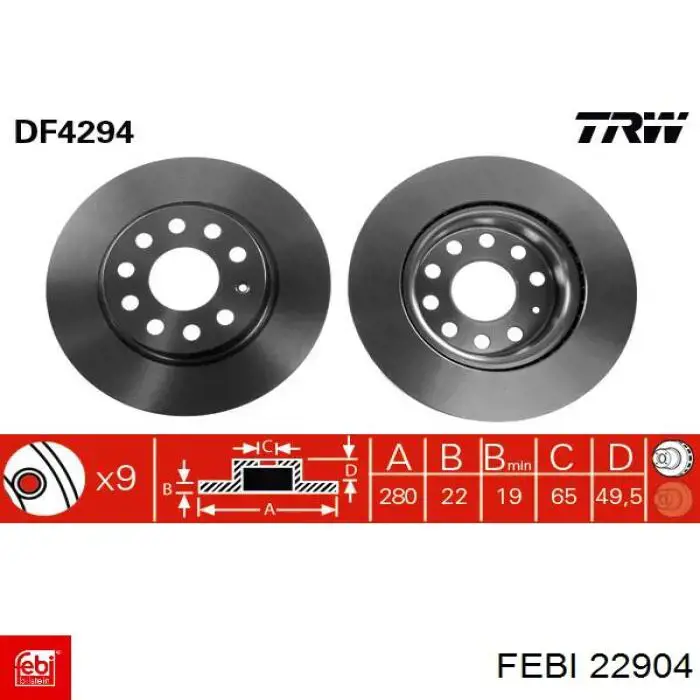 Передние тормозные диски 22904 Febi