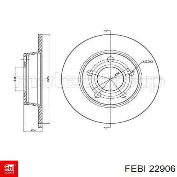 Disco de freno trasero 22906 Febi