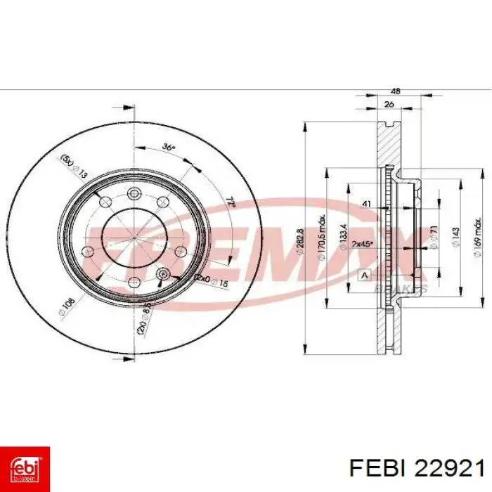 Тормоз дисковый передний Febi 22921 цена, от 37.75 USD