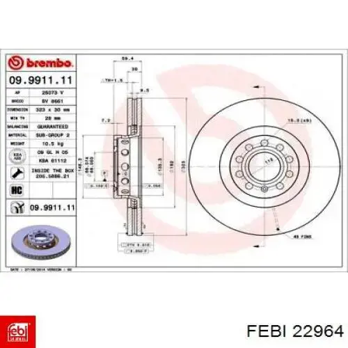 Тормоз дисковый передний Febi 22964 цена, от 65.83 USD