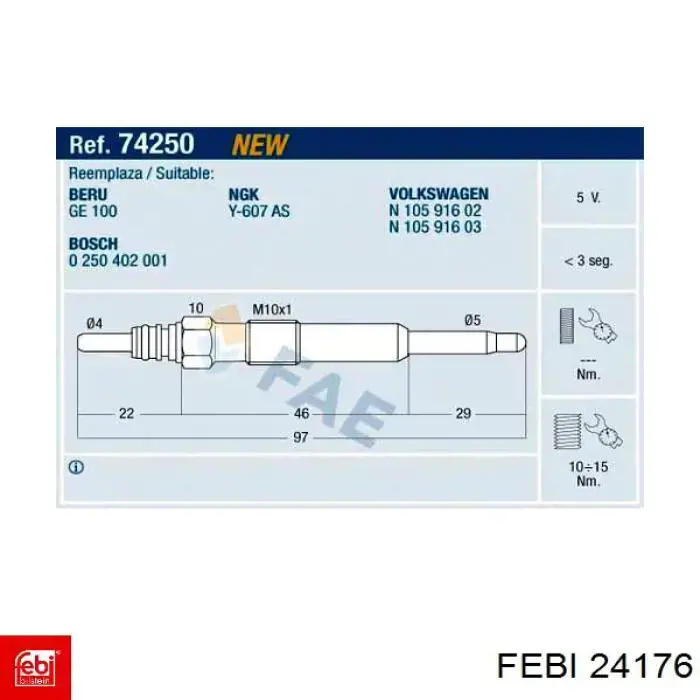 Свечи накала 24176 Febi