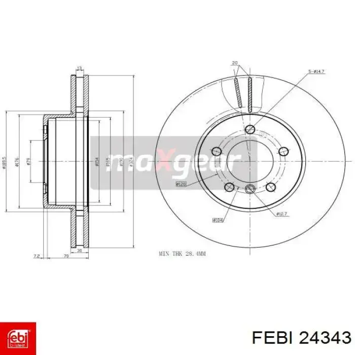 Передние тормозные диски 24343 Febi