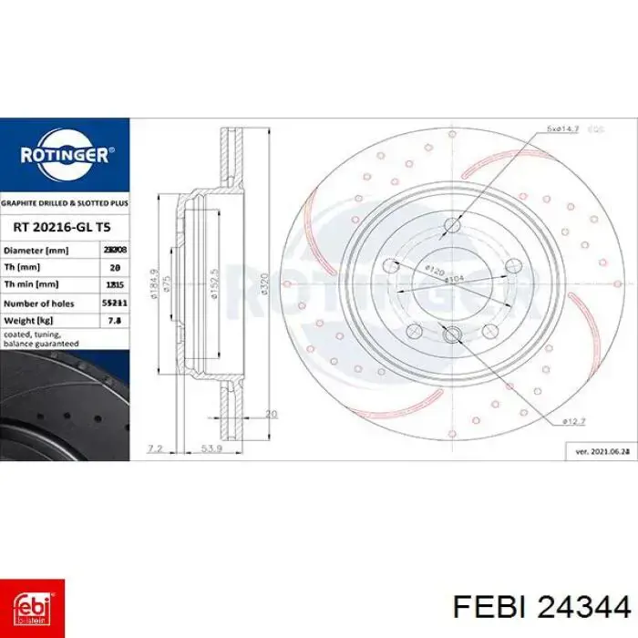 Купить 24344 Febi Диск тормозной задний