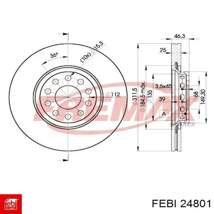 Передние тормозные диски 24801 Febi