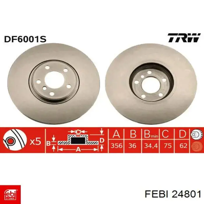 Тормоз дисковый передний Febi 24801 цена, от 73.66 USD