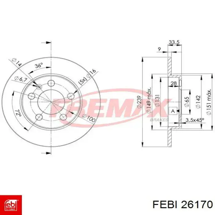 Задний дисковый тормоз Febi 26170