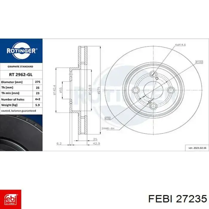 Купить 27235 Febi Ротор тормозной