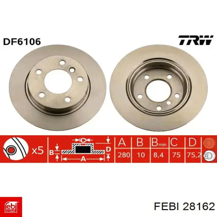 Задний тормозной диск Febi 28162 цена, от 28.22 USD