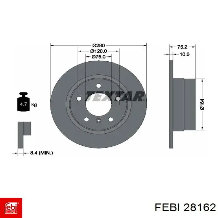Купить 28162 Febi Диск тормозной задний
