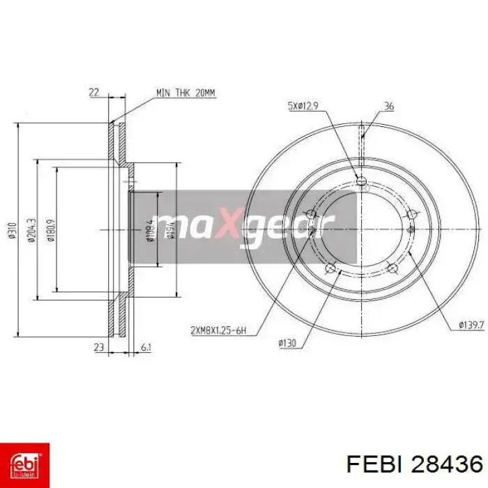 Тормоз дисковый передний Febi 28436 цена, от 35.79 USD