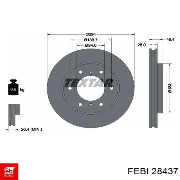 Тормоз дисковый передний Febi 28437 цена, от 40.28 USD