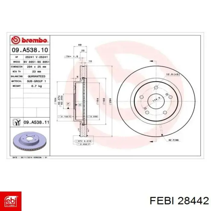 Тормоз дисковый передний Febi 28442 цена, от 38.05 USD