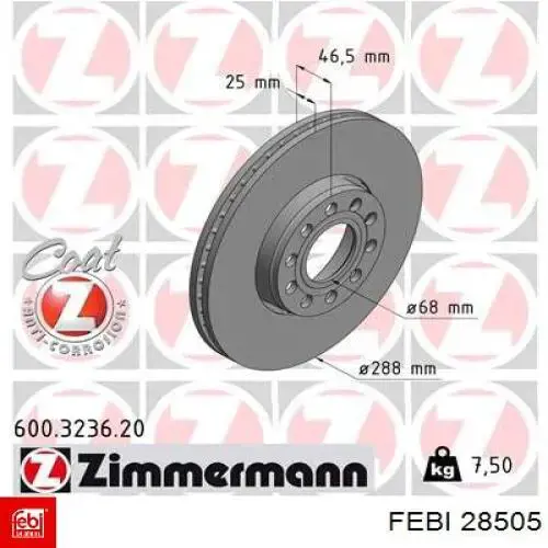 Передние тормозные диски 28505 Febi
