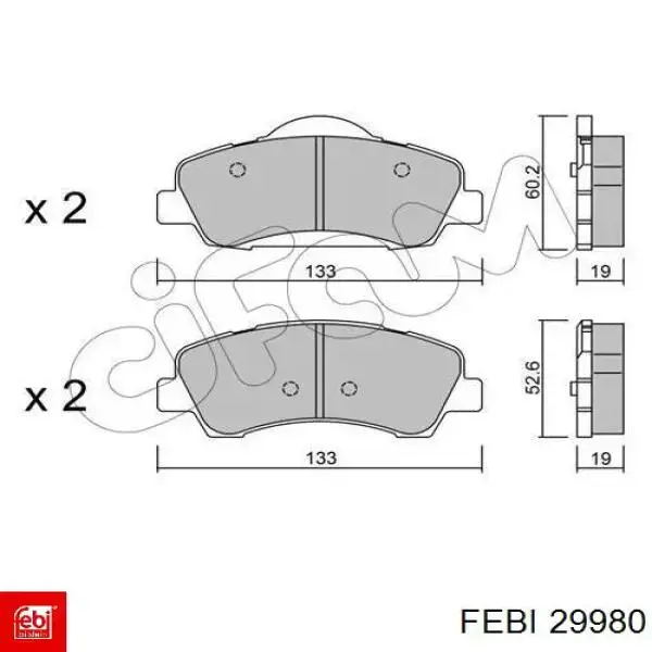 Передние тормозные диски 29980 Febi