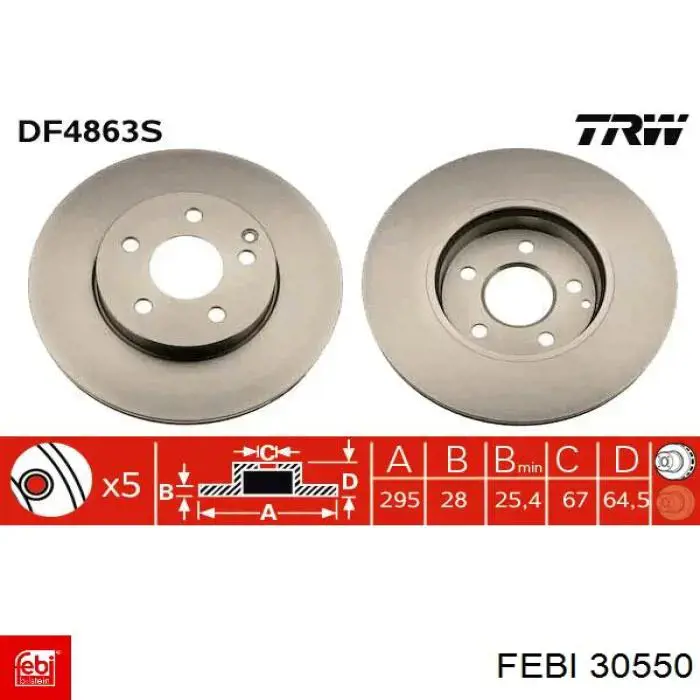 Передние тормозные диски 30550 Febi