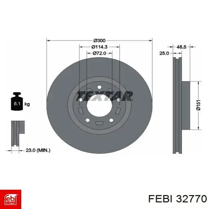Тормоз дисковый передний Febi 32770 цена, от 41.25 USD