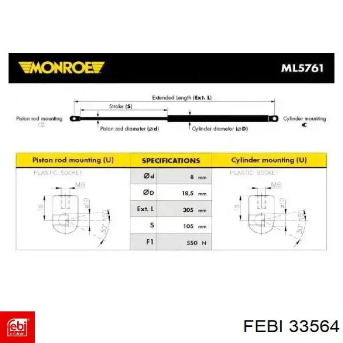 Амортизатор багажника 33564 Febi