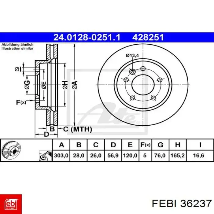 Тормоз дисковый передний Febi 36237 цена, от 51.16 USD