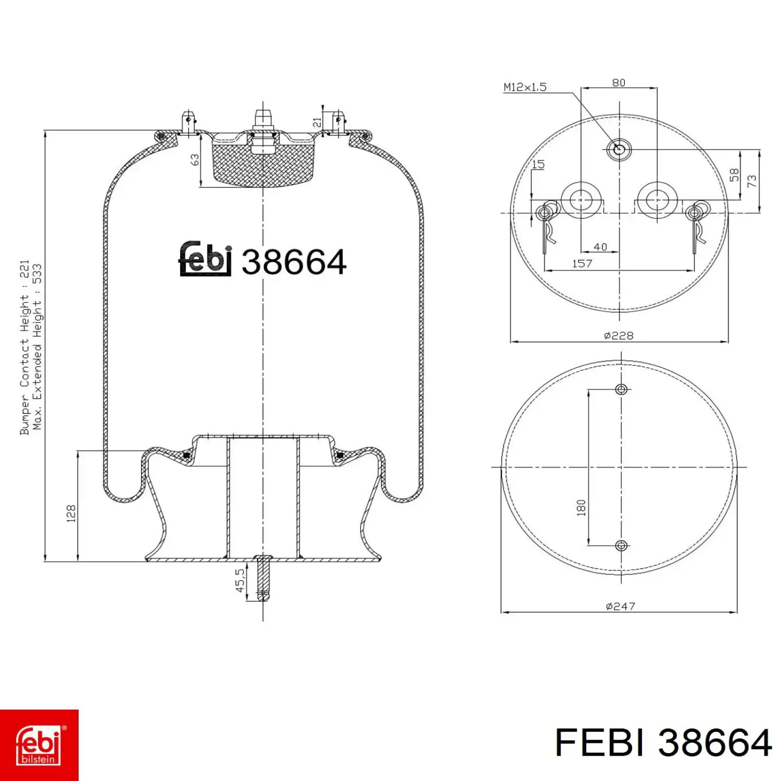 Пневмоподушка/пневморессора моста заднего Febi 38664 цена, от 88.46 USD