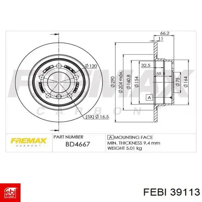 Тормозные диски 39113 Febi