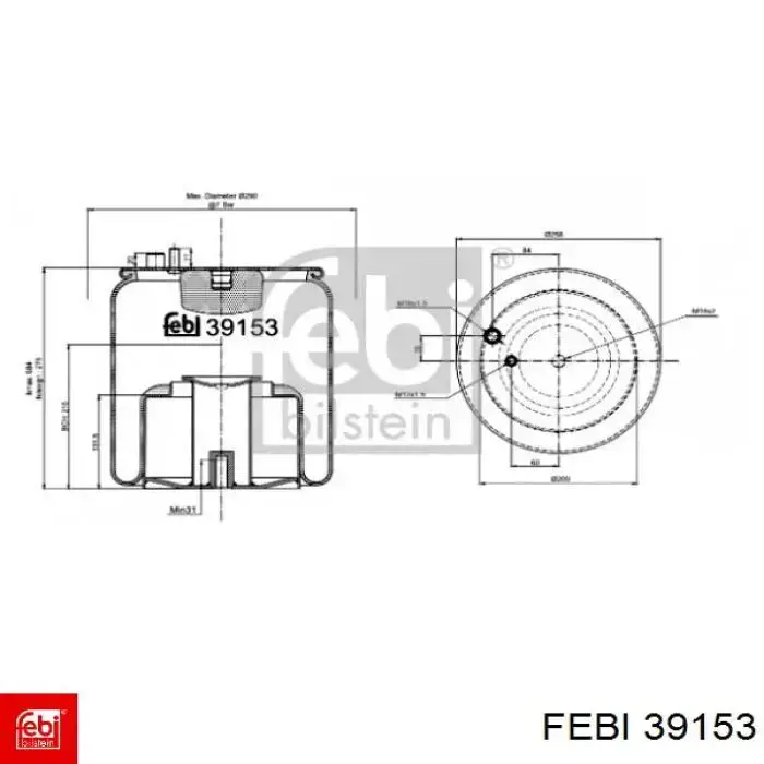 Пневмоподушка (пневморессора) моста 39153 Febi