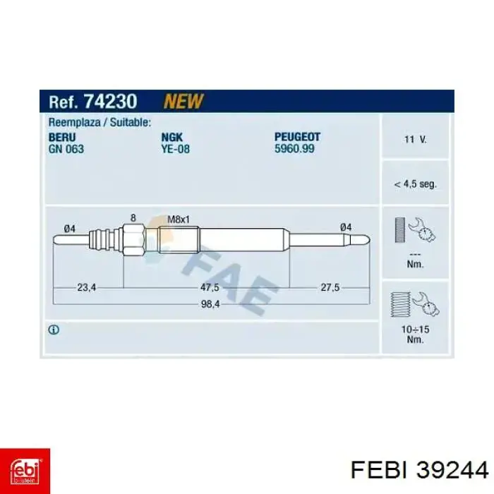 Купить 39244 Febi Свечи накала